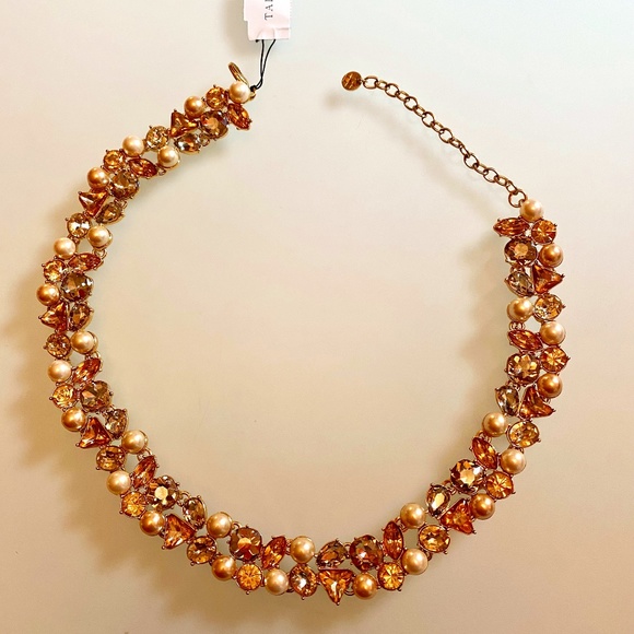 NWT Vintage Talbots Necklace in Yellow Crystal and Faux-Pearls - Picture 1 of 3